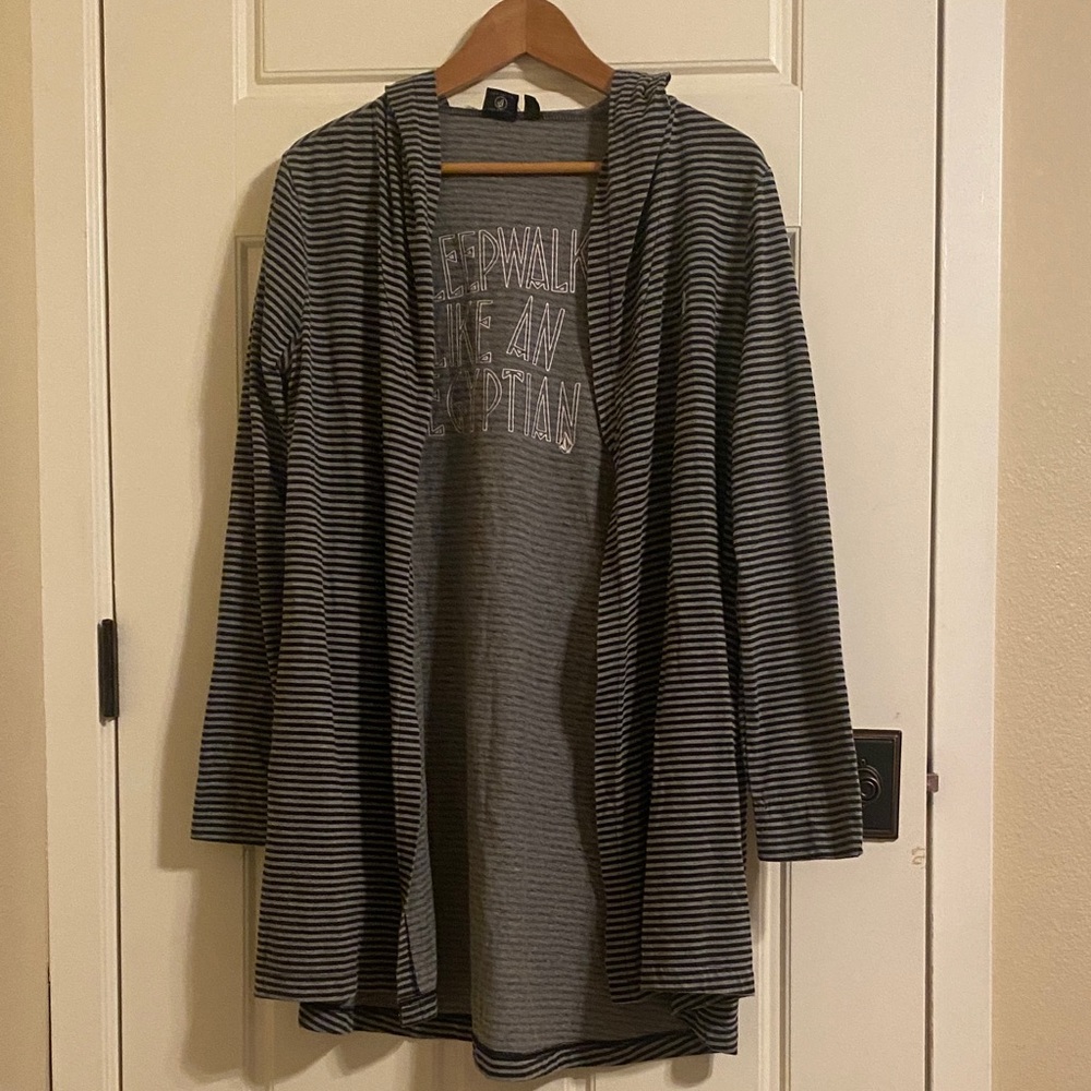 Volcom Gray & Black Striped Hooded Utility Jacket